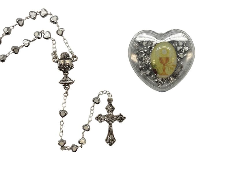 COMMUNION ROSARY BEADS WITH CHALICE CENTRE PIECE