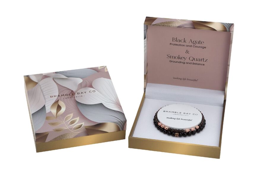 Elegance Bracelet Set - Black Agate & Smokey Quartz