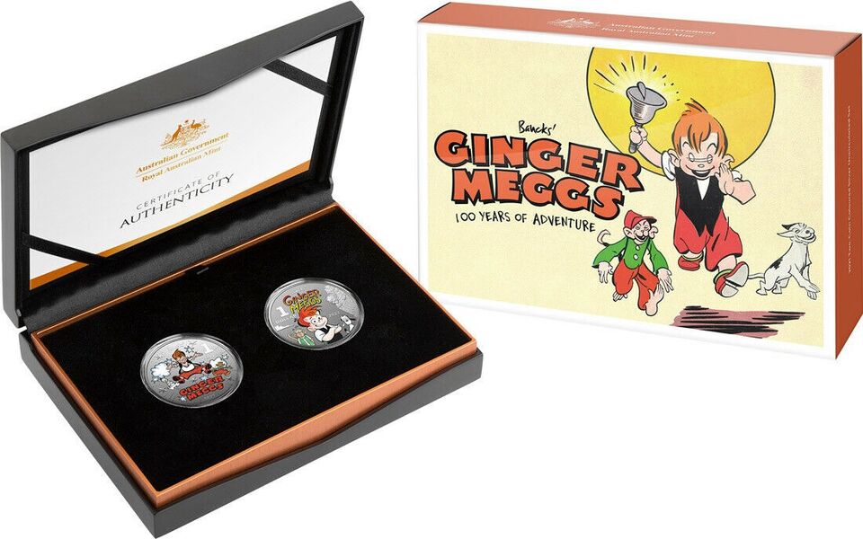 Centenary of Ginger Meggs-Two Coin Set 2021 $1 Coloured 1/2oz Silver Frosted Uncirculated
